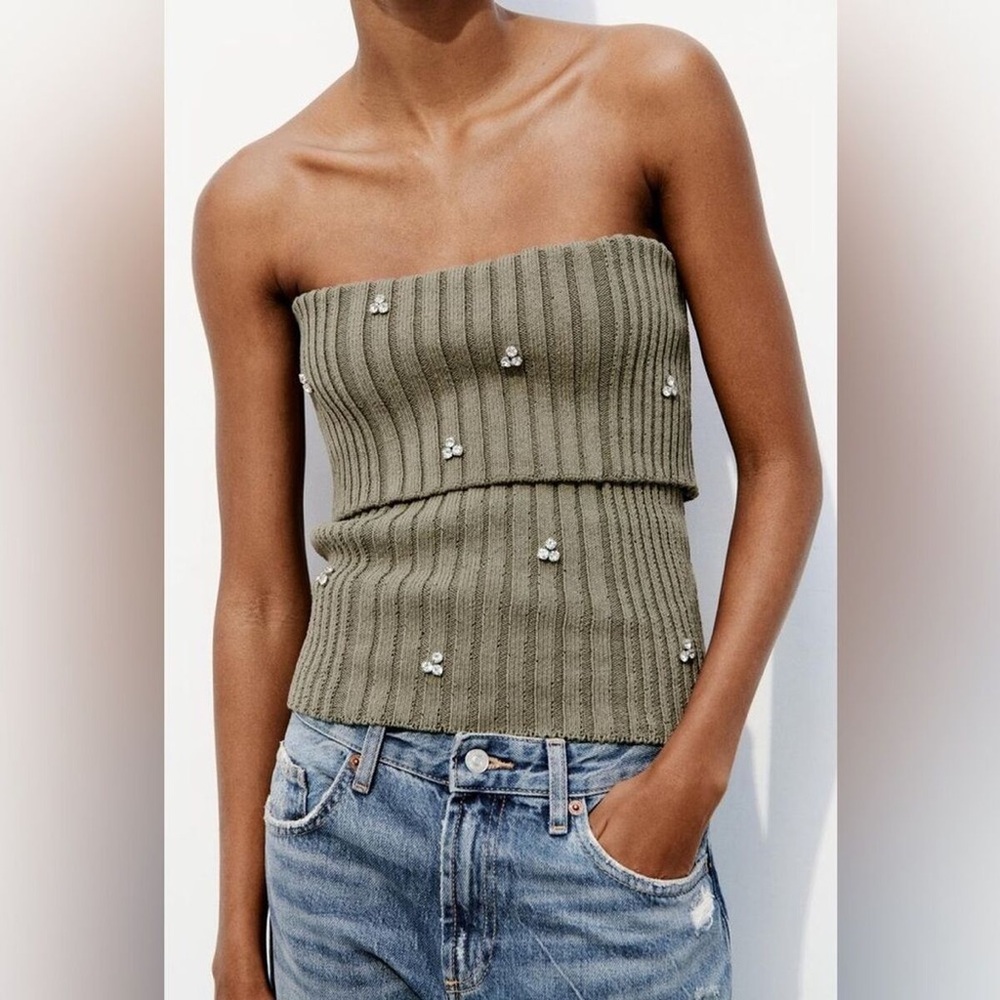 Zara Jewel Off the Shoulder Knit Too Green